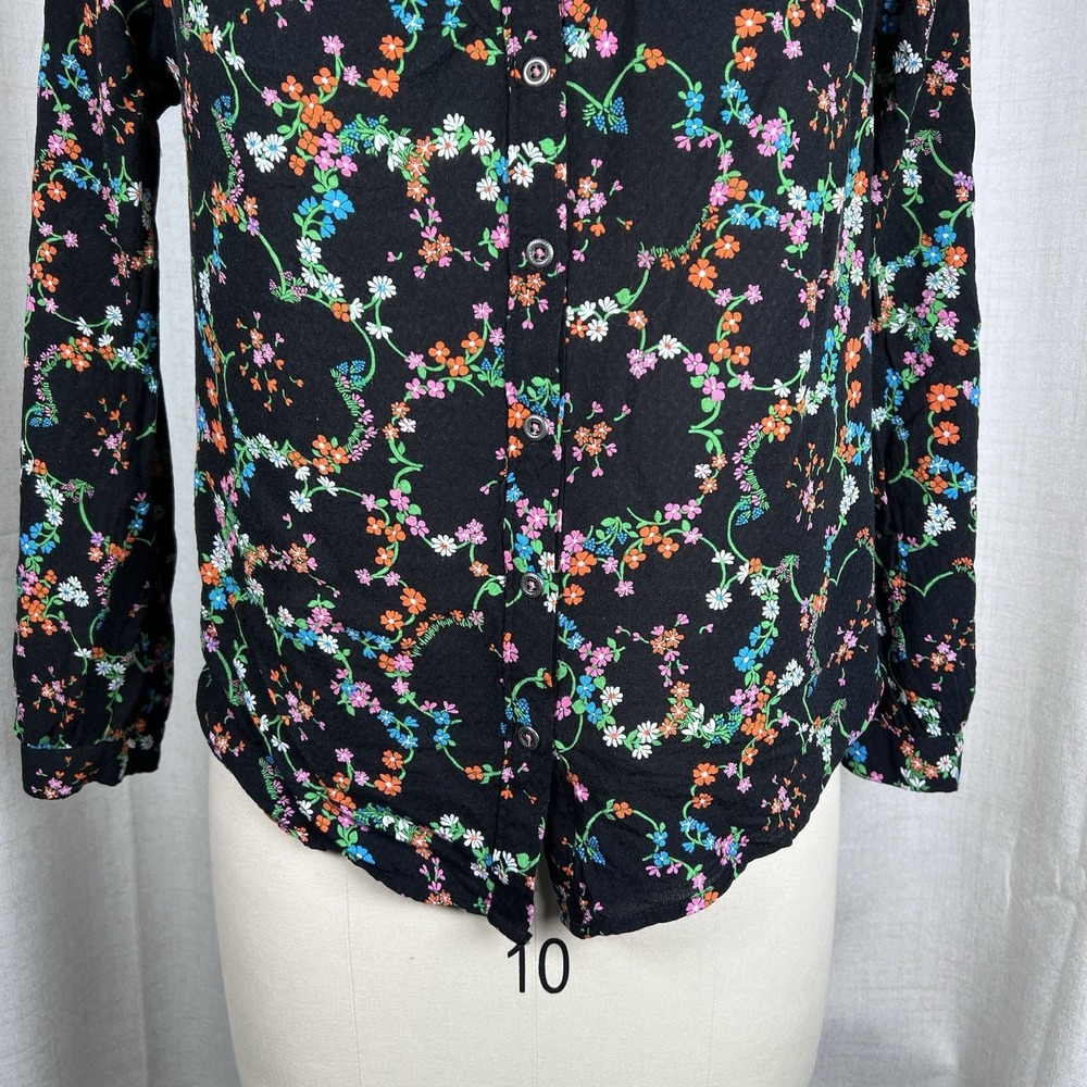 Anthropologie Maeve Avignon Button‎ Down Blouse Blouse Small Black Floral Rayon - Picture 3 of 11
